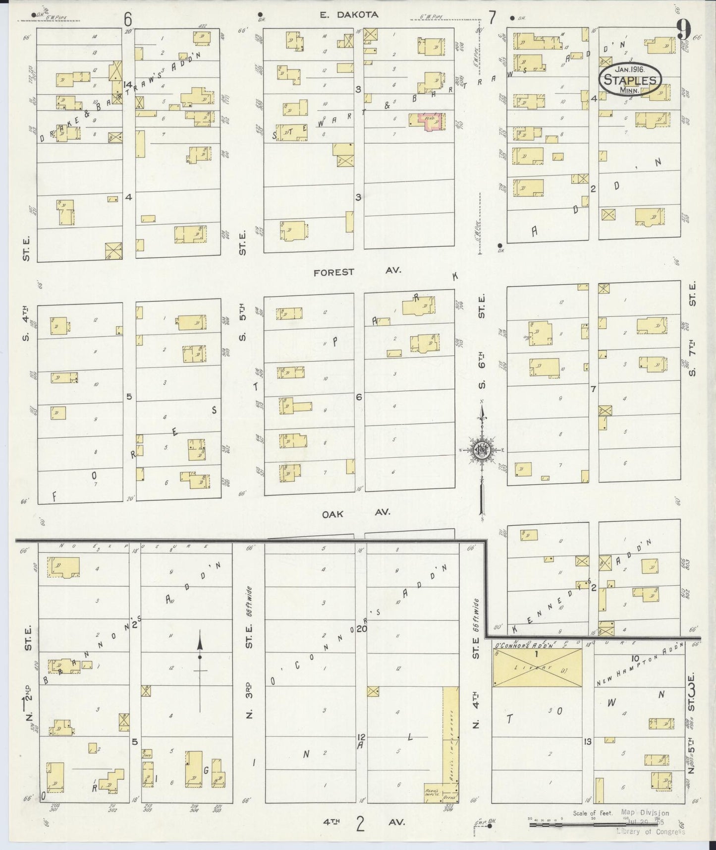 Sanborn Fire Insurance Map from Staples, Todd County, Minnesota (1916), Sheet #0009 - Complete Map Set gallery image, historic Sanborn map, vintage wall art, Minnesota Minnesota