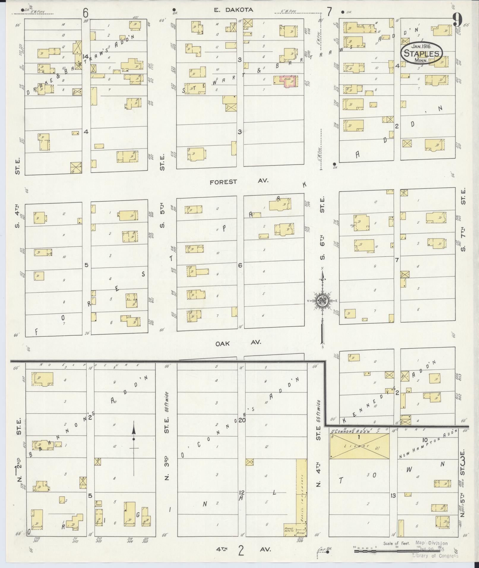 Sanborn Fire Insurance Map from Staples, Todd County, Minnesota (1916), Sheet #0009 - Complete Map Set gallery image, historic Sanborn map, vintage wall art, Minnesota Minnesota
