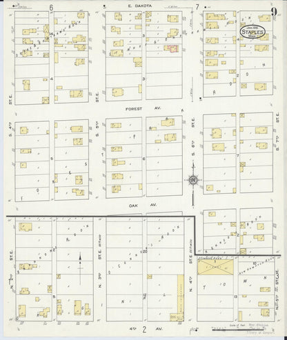 Sanborn Fire Insurance Map from Staples, Todd County, Minnesota (1916), Sheet #0009 - Complete Map Set gallery image, historic Sanborn map, vintage wall art, Minnesota Minnesota