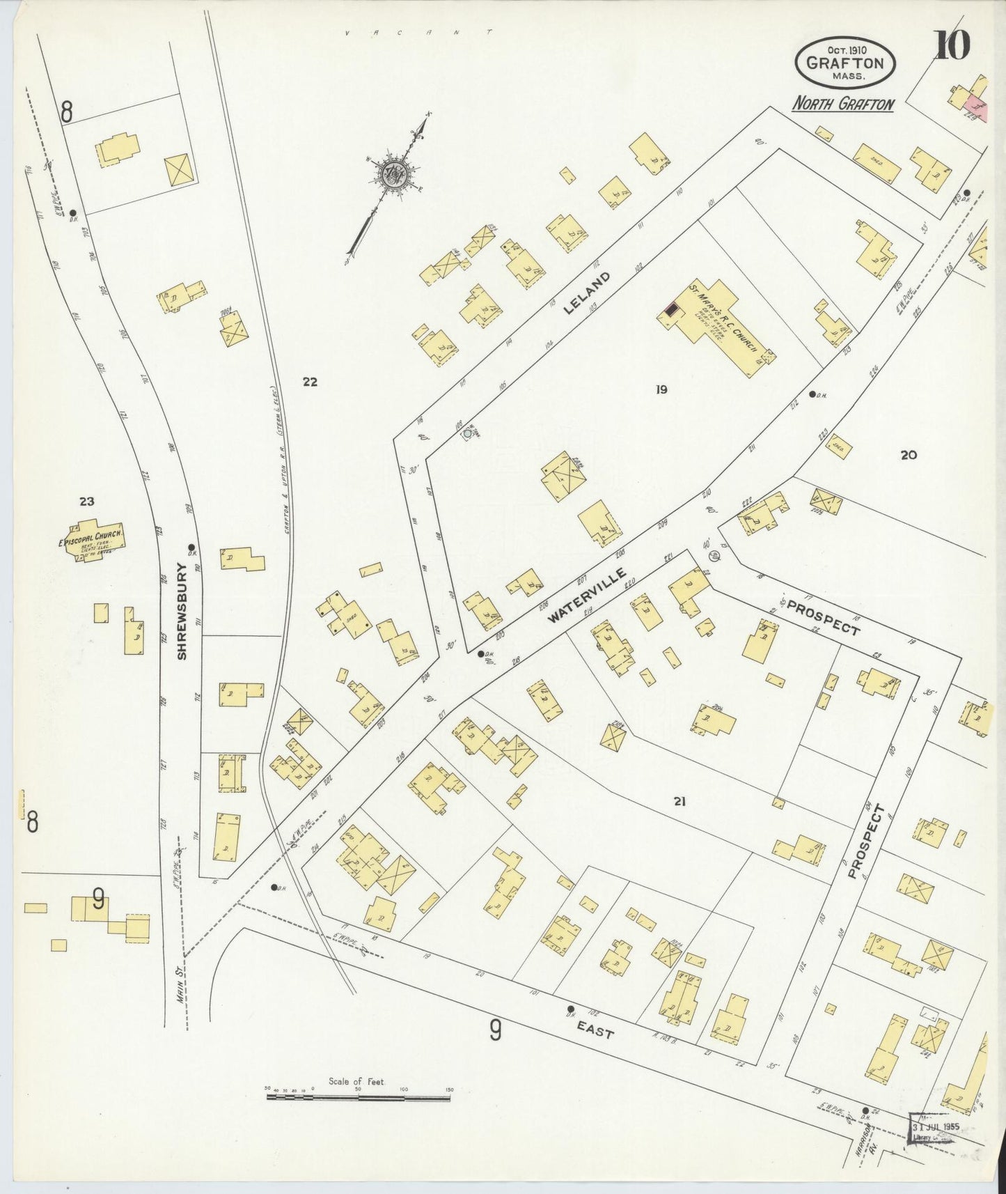 Sanborn Fire Insurance Map from Grafton, Worcester County, Massachusetts (1910), Sheet #0010 - Historic Sanborn Fire Insurance Map Print, vintage old map wall art, antique decor, genealogy gift, Massachusetts Massachusetts map