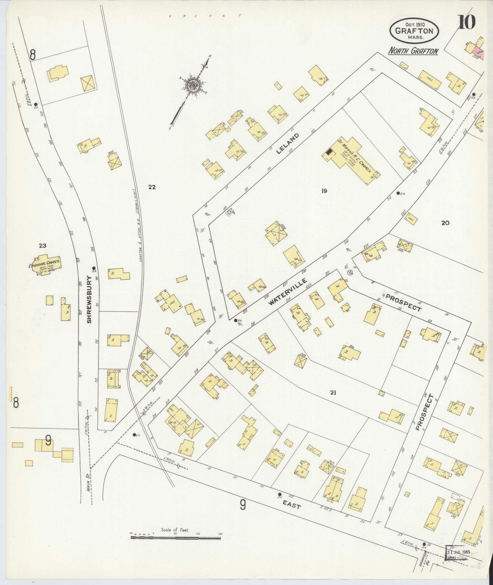 Sanborn Fire Insurance Map from Grafton, Worcester County, Massachusetts (1910), Sheet #0010 - Historic Sanborn Fire Insurance Map Print, vintage old map wall art, antique decor, genealogy gift, Massachusetts Massachusetts map