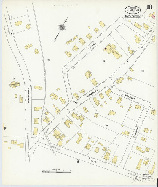 Sanborn Fire Insurance Map from Grafton, Worcester County, Massachusetts (1910), Sheet #0010 - Historic Sanborn Fire Insurance Map Print, vintage old map wall art, antique decor, genealogy gift, Massachusetts Massachusetts map