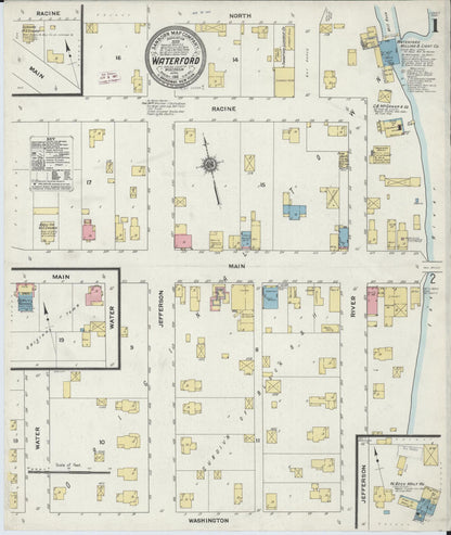 Sanborn Fire Insurance Map from Waterford, Racine County, Wisconsin (1911), Sheet #0001 - Complete Map Set gallery image, historic Sanborn map, vintage wall art, Wisconsin Wisconsin