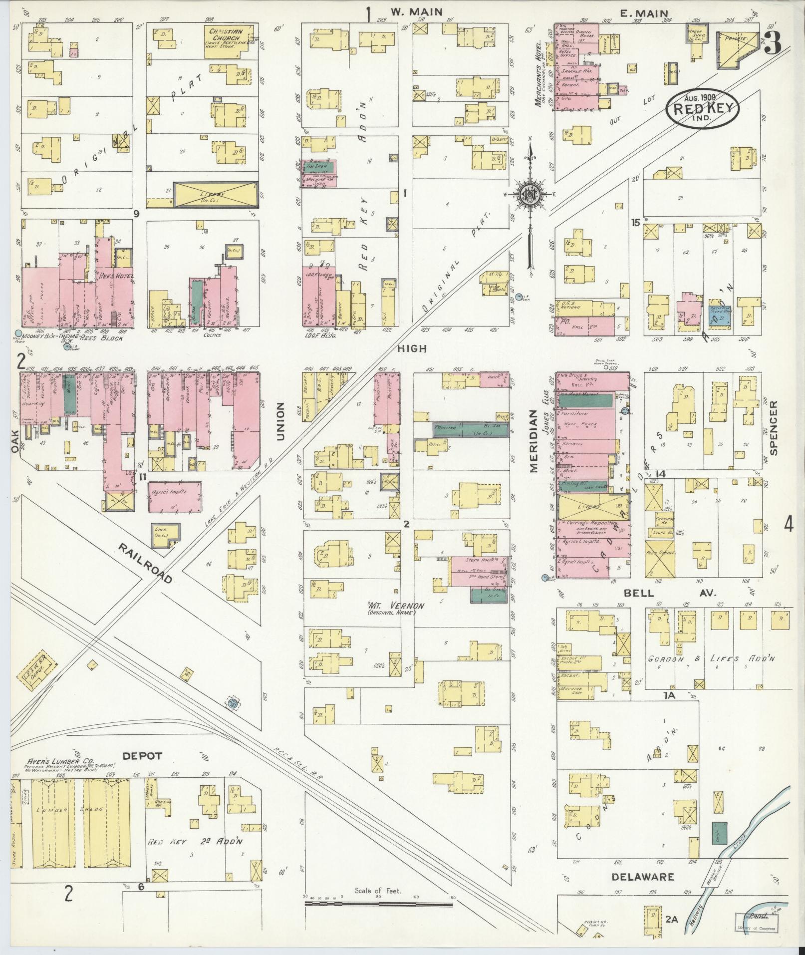 Sanborn Fire Insurance Map from Redkey, Jay County, Indiana (1909), Sheet #0003 - Complete Map Set gallery image, historic Sanborn map, vintage wall art, Indiana Indiana