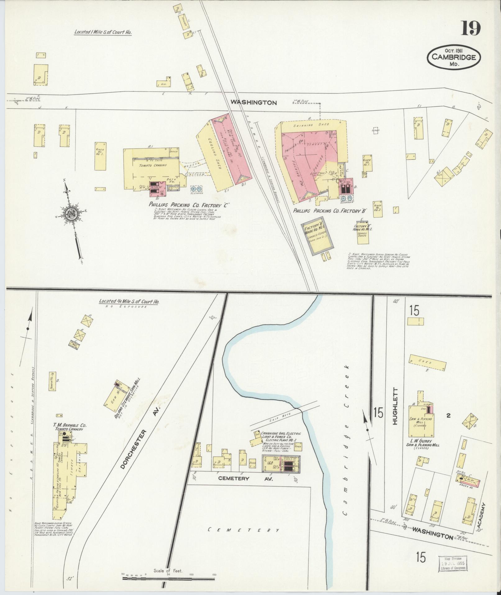 Dorchester, Maryland - 1911 - Sanborn Fire Insurance Map, Sheet #0019 - Historic Sanborn Fire Insurance Map Print, Dorchester Maryland 1911 0019 vintage old map wall art