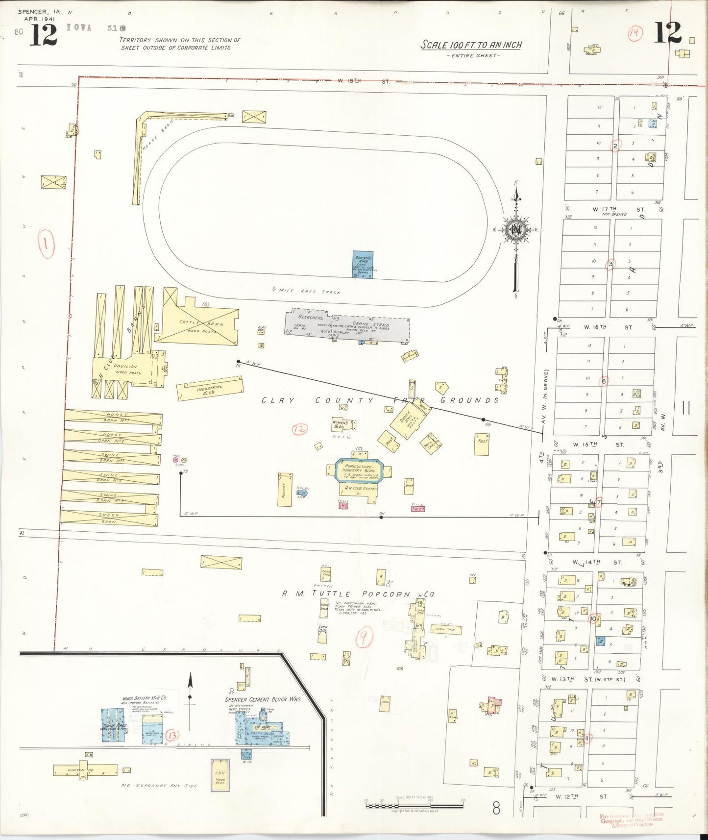 Sanborn Fire Insurance Map from Spencer, Clay County, Iowa (1946), Sheet #0012 - Historic Sanborn Fire Insurance Map Print, vintage old map wall art