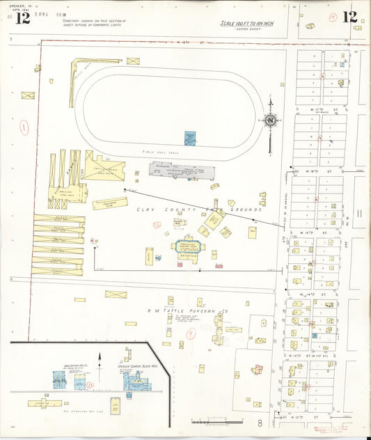 Sanborn Fire Insurance Map from Spencer, Clay County, Iowa (1946), Sheet #0012 - Historic Sanborn Fire Insurance Map Print, vintage old map wall art