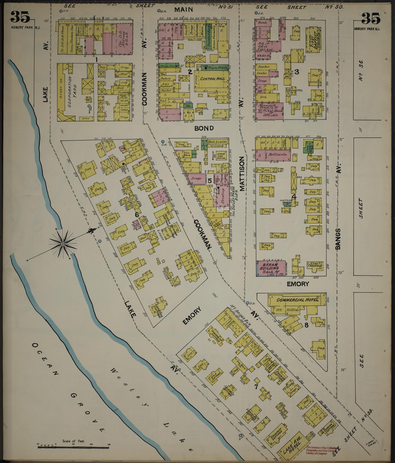 Sanborn Fire Insurance Map from New Jersey Coast, New Jersey Coast, New Jersey (1890), Sheet #0035 - Historic Sanborn Fire Insurance Map Print, vintage old map wall art, antique decor, genealogy gift, New Jersey Coast New Jersey map
