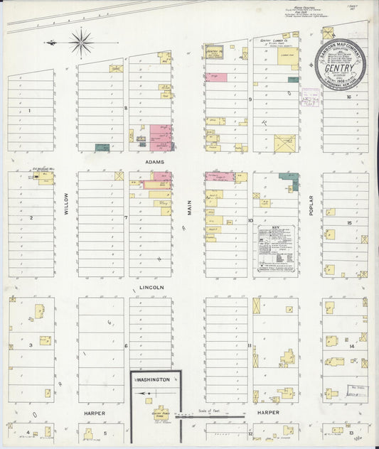 Sanborn Fire Insurance Map from Gentry, Gentry County, Missouri (1909), Sheet #0001 - Historic Sanborn Fire Insurance Map Print, vintage old map wall art, antique decor, genealogy gift, Missouri Missouri map