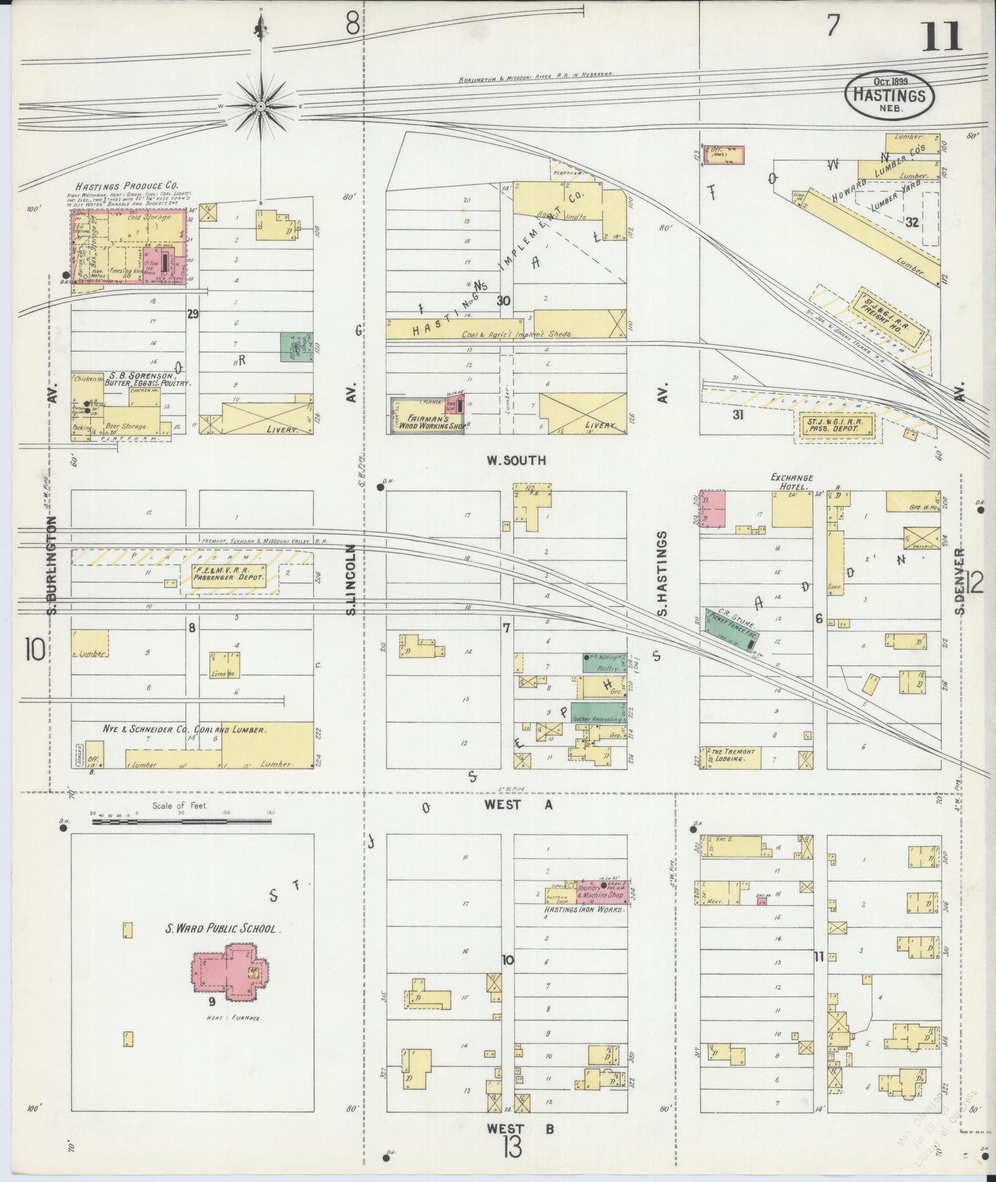 Sanborn Fire Insurance Map from Hastings, Adams County, Nebraska (1899), Sheet #0011 - Complete Map Set gallery image, historic Sanborn map, vintage wall art, Nebraska Nebraska