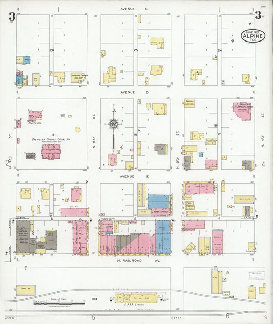 Sanborn Fire Insurance Map from Alpine, Brewster County, Texas (1927), Sheet #0003 - Historic Sanborn Fire Insurance Map Print, vintage old map wall art, antique decor, genealogy gift, Texas Texas map