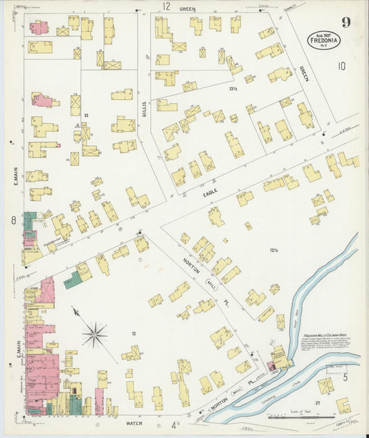 Sanborn Fire Insurance Map from Fredonia, Chautauqua County, New York (1907), Sheet #0009 - Historic Sanborn Fire Insurance Map Print, vintage old map wall art, antique decor, genealogy gift, New York New York map