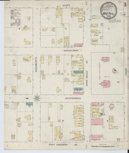 Sanborn Fire Insurance Map from Bad Axe, Huron County, Michigan (1893), Sheet #0001 - Historic Sanborn Fire Insurance Map Print, vintage old map wall art, antique decor, genealogy gift, Michigan Michigan map