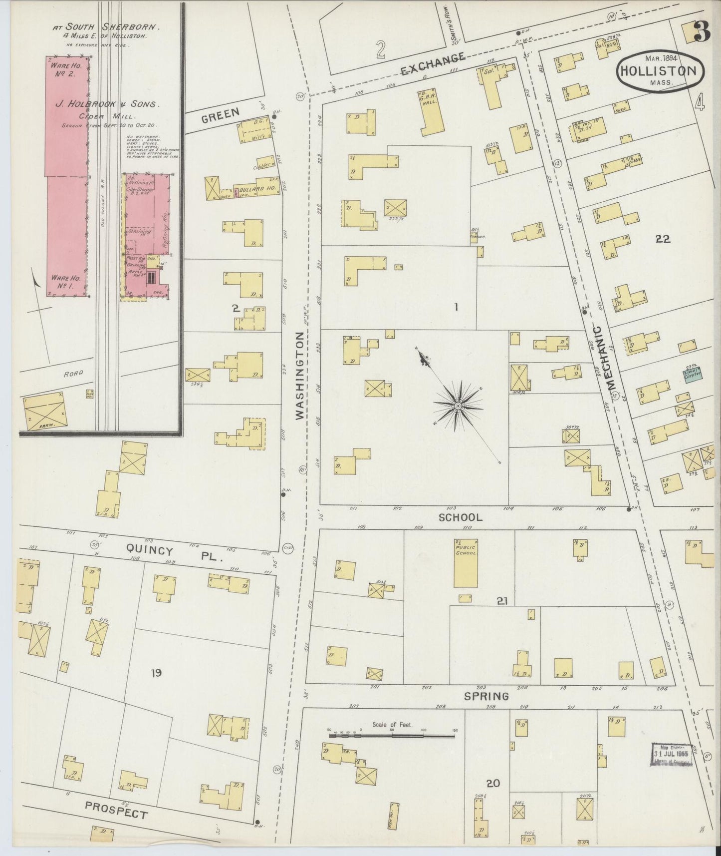 Sanborn Fire Insurance Map from Holliston, Middlesex County, Massachusetts (1894), Sheet #0003 - Historic Sanborn Fire Insurance Map Print, vintage old map wall art, antique decor, genealogy gift, Massachusetts Massachusetts map
