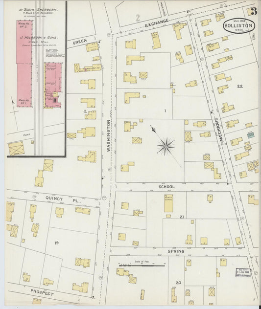 Sanborn Fire Insurance Map from Holliston, Middlesex County, Massachusetts (1894), Sheet #0003 - Historic Sanborn Fire Insurance Map Print, vintage old map wall art, antique decor, genealogy gift, Massachusetts Massachusetts map