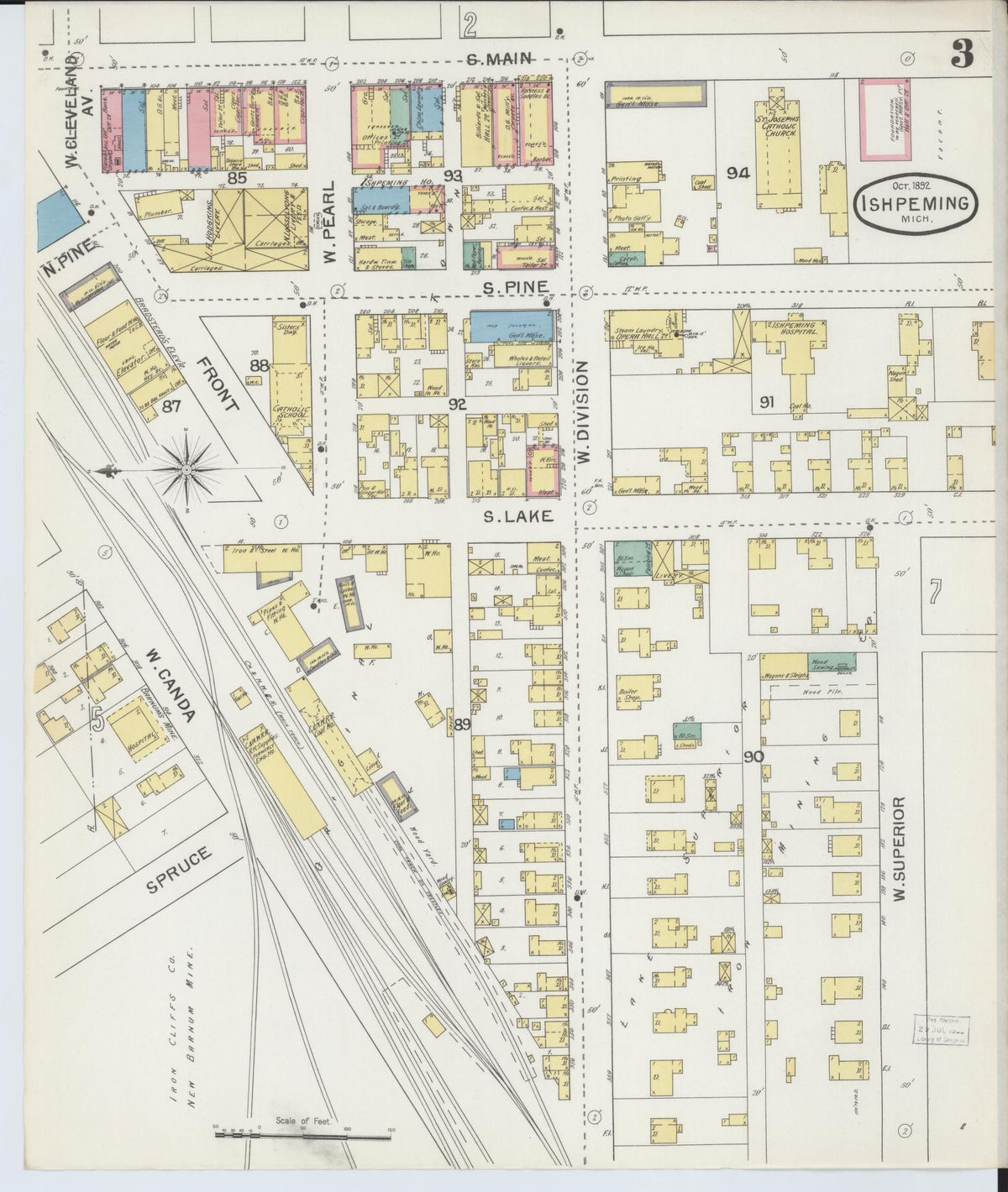 Sanborn Fire Insurance Map from Ishpeming, Marquette County, Michigan (1892), Sheet #0003 - Complete Map Set gallery image, historic Sanborn map, vintage wall art, Michigan Michigan