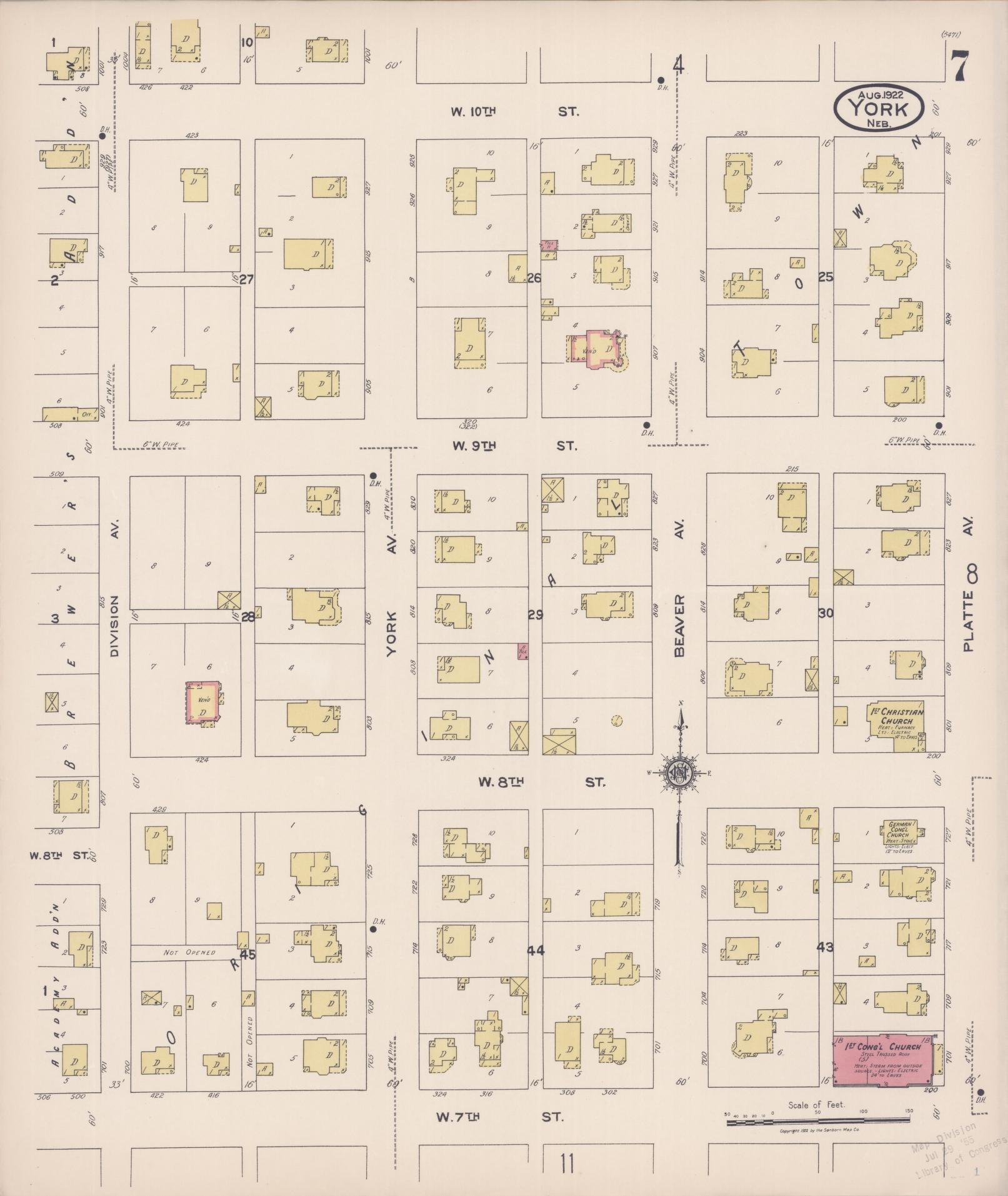 Sanborn Fire Insurance Map from York, York County, Nebraska (1922), Sheet #0007 - Historic Sanborn Fire Insurance Map Print, vintage old map wall art, antique decor, genealogy gift, Nebraska Nebraska map