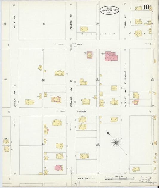 Sanborn Fire Insurance Map from Johnson City, Washington County, Tennessee (1908), Sheet #0010 - Historic Sanborn Fire Insurance Map Print, vintage old map wall art, antique decor, genealogy gift, Tennessee Tennessee map