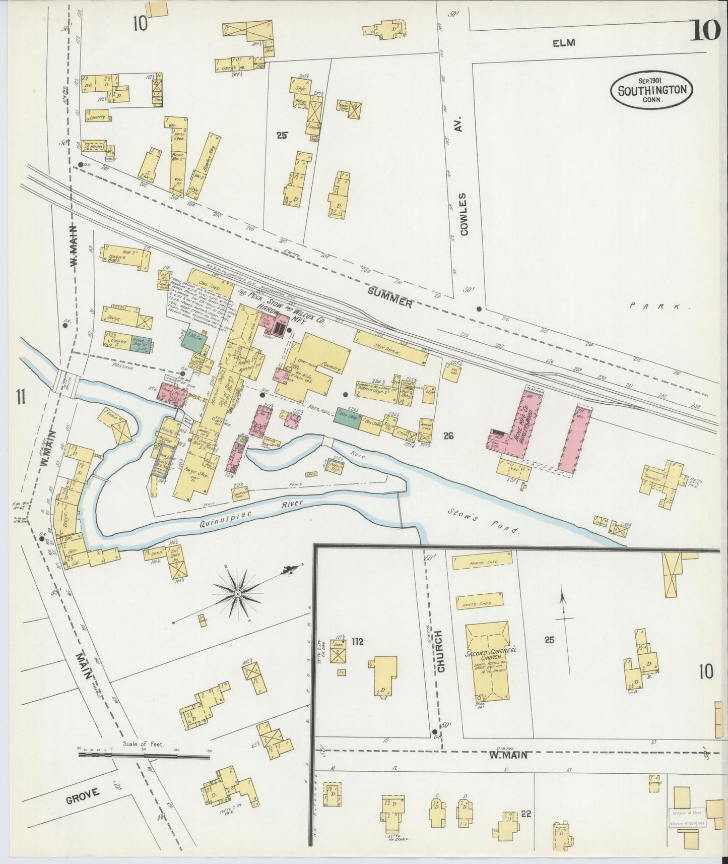 Sanborn Fire Insurance Map from Southington, Hartford County, Connecticut (1901), Sheet #0010 - Historic Sanborn Fire Insurance Map Print, vintage old map wall art, antique decor, genealogy gift, Connecticut Connecticut map