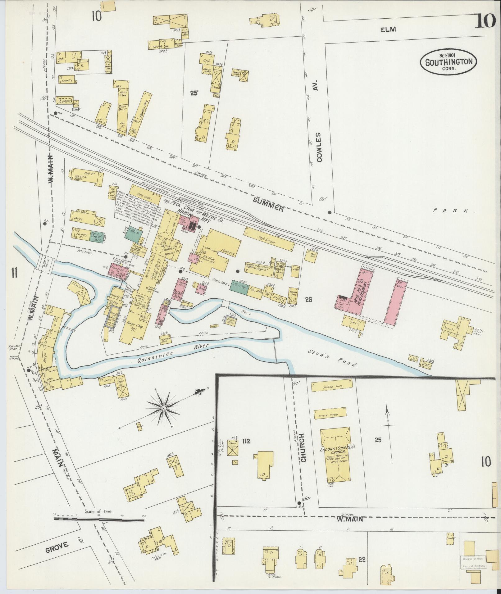 Sanborn Fire Insurance Map from Southington, Hartford County, Connecticut (1901), Sheet #0010 - Historic Sanborn Fire Insurance Map Print, vintage old map wall art, antique decor, genealogy gift, Connecticut Connecticut map