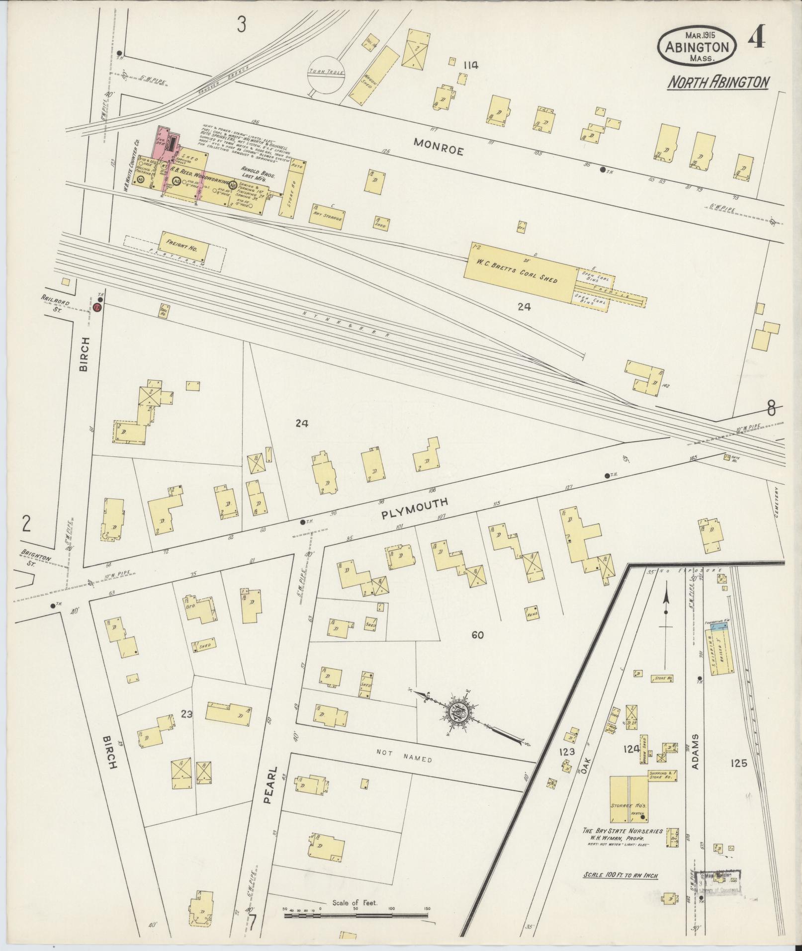 Sanborn Fire Insurance Map from Abington, Plymouth County, Massachusetts (1915), Sheet #0004 - Historic Sanborn Fire Insurance Map Print, vintage old map wall art, antique decor, genealogy gift, Massachusetts Massachusetts map