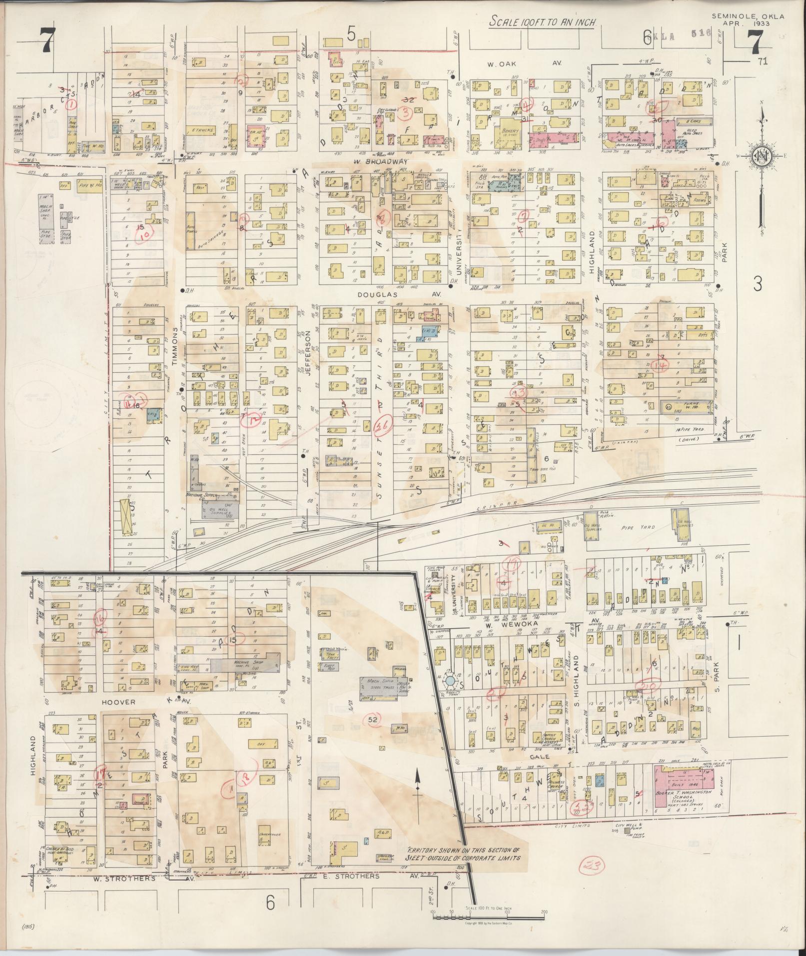 Sanborn Fire Insurance Map from Seminole, Seminole County, Oklahoma (1949), Sheet #0007 - Complete Map Set gallery image, historic Sanborn map, vintage wall art, Oklahoma Oklahoma