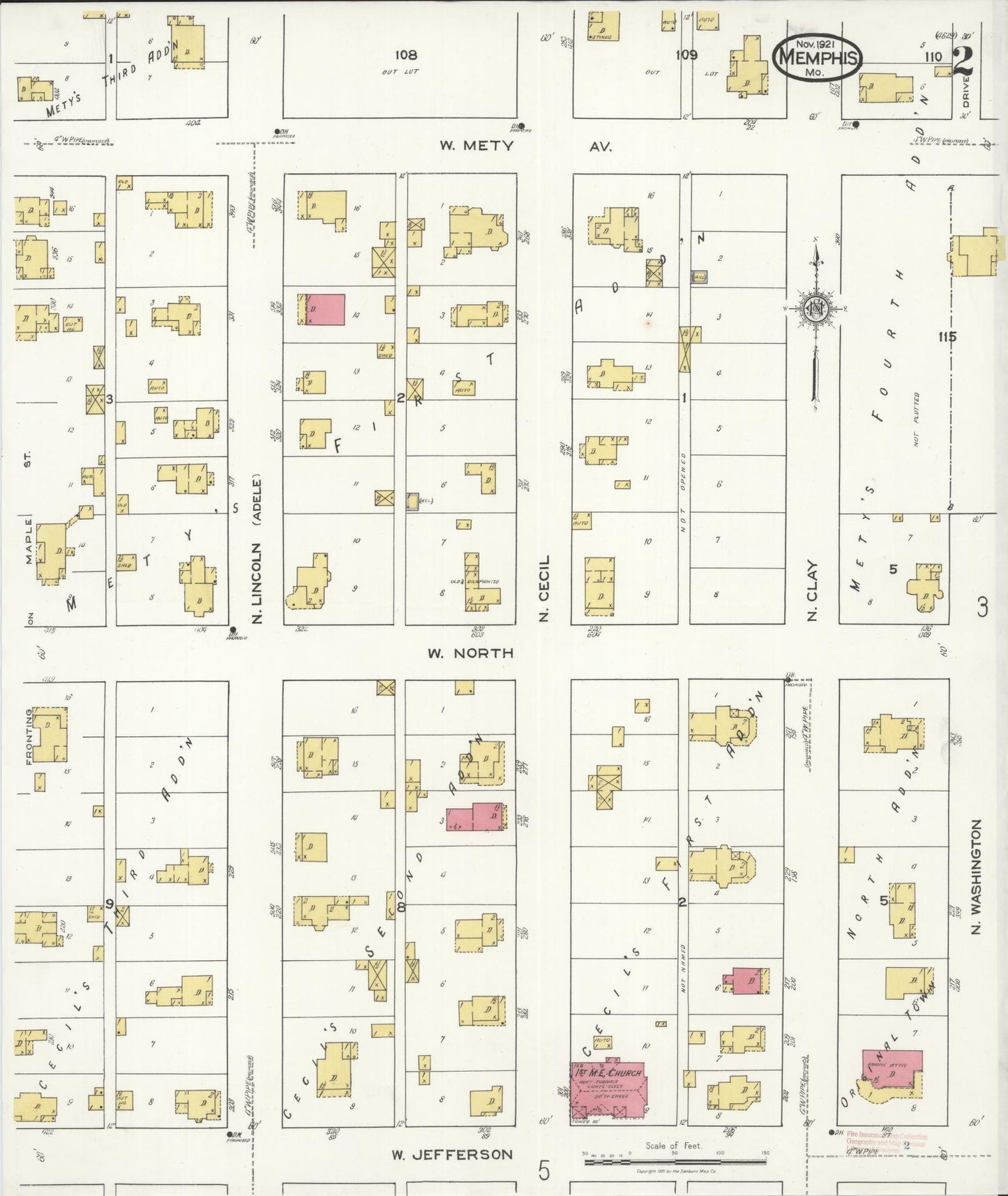 Sanborn Fire Insurance Map from Memphis, Scotland County, Missouri (1921), Sheet #0002 - Historic Sanborn Fire Insurance Map Print, vintage old map wall art, antique decor, genealogy gift, Missouri Missouri map