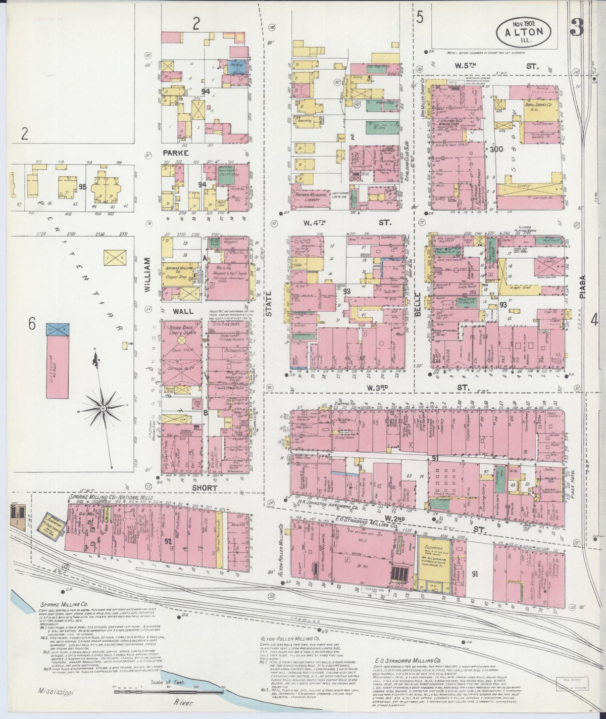 Sanborn Fire Insurance Map from Alton, Madison County, Illinois (1902), Sheet #0003 - Historic Sanborn Fire Insurance Map Print, vintage old map wall art, antique decor, genealogy gift, Illinois Illinois map