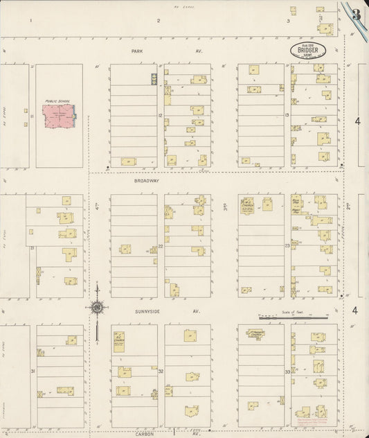 Sanborn Fire Insurance Map from Bridger, Carbon County, Montana (1916), Sheet #0003 - Historic Sanborn Fire Insurance Map Print, vintage old map wall art, antique decor, genealogy gift, Montana Montana map