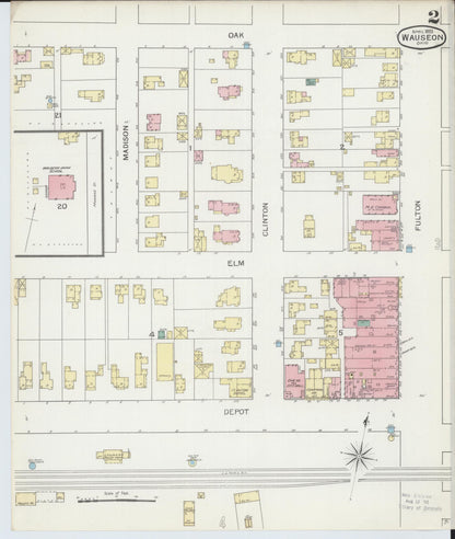 Sanborn Fire Insurance Map from Wauseon, Fulton County, Ohio (1893), Sheet #0002 - Historic Sanborn Fire Insurance Map Print, vintage old map wall art, antique decor, genealogy gift, Ohio Ohio map