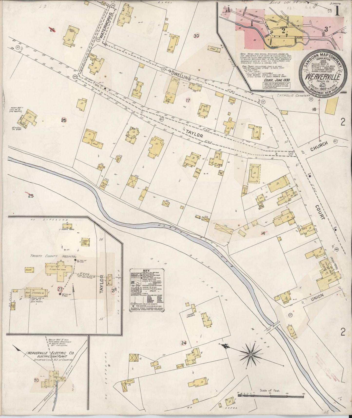 Sanborn Fire Insurance Map from Weaverville, Trinity County, California (1930), Sheet #0001 - Complete Map Set gallery image, historic Sanborn map, vintage wall art, California California