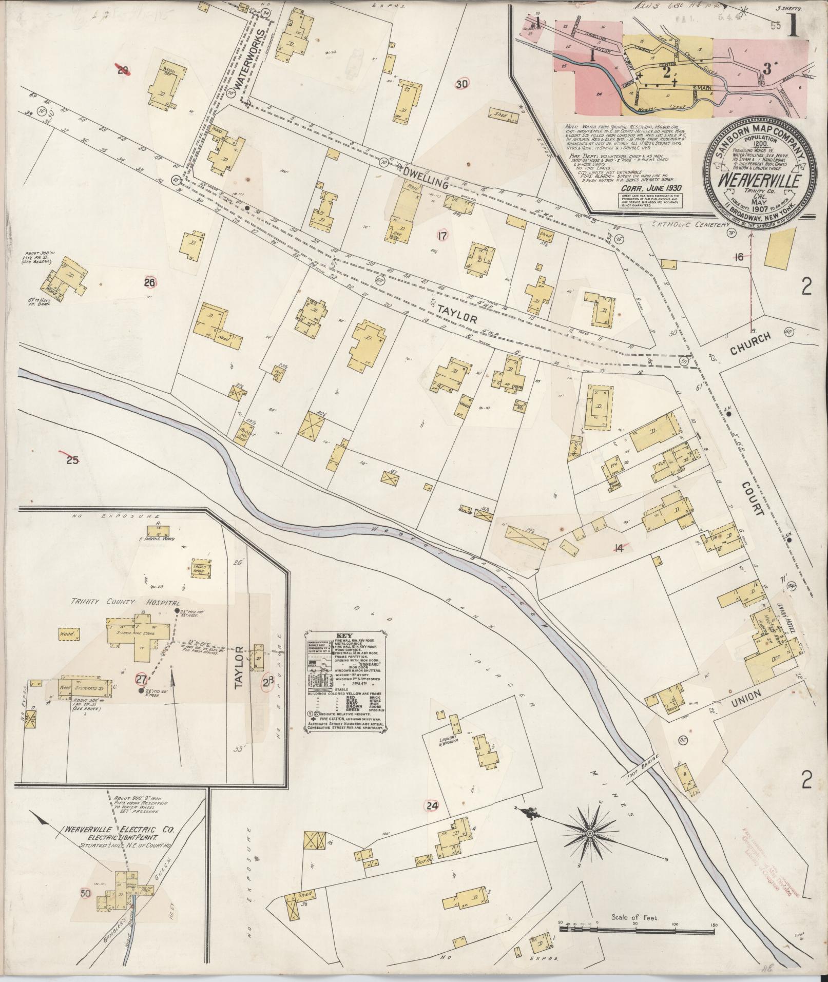 Sanborn Fire Insurance Map from Weaverville, Trinity County, California (1930), Sheet #0001 - Complete Map Set gallery image, historic Sanborn map, vintage wall art, California California