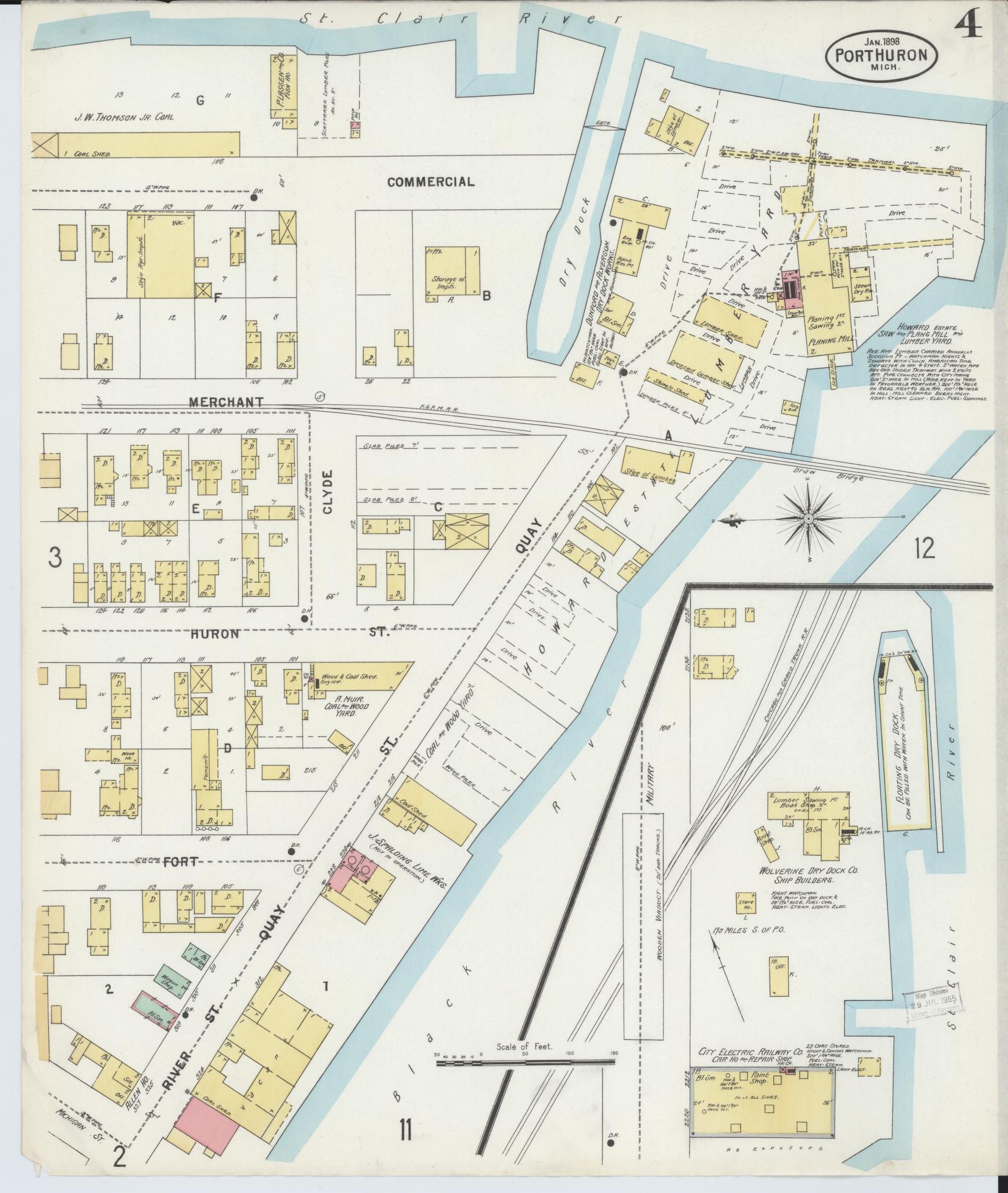 Sanborn Fire Insurance Map from Port Huron, Saint Clair County, Michigan (1898), Sheet #0004 - Complete Map Set gallery image, historic Sanborn map, vintage wall art, Michigan Michigan