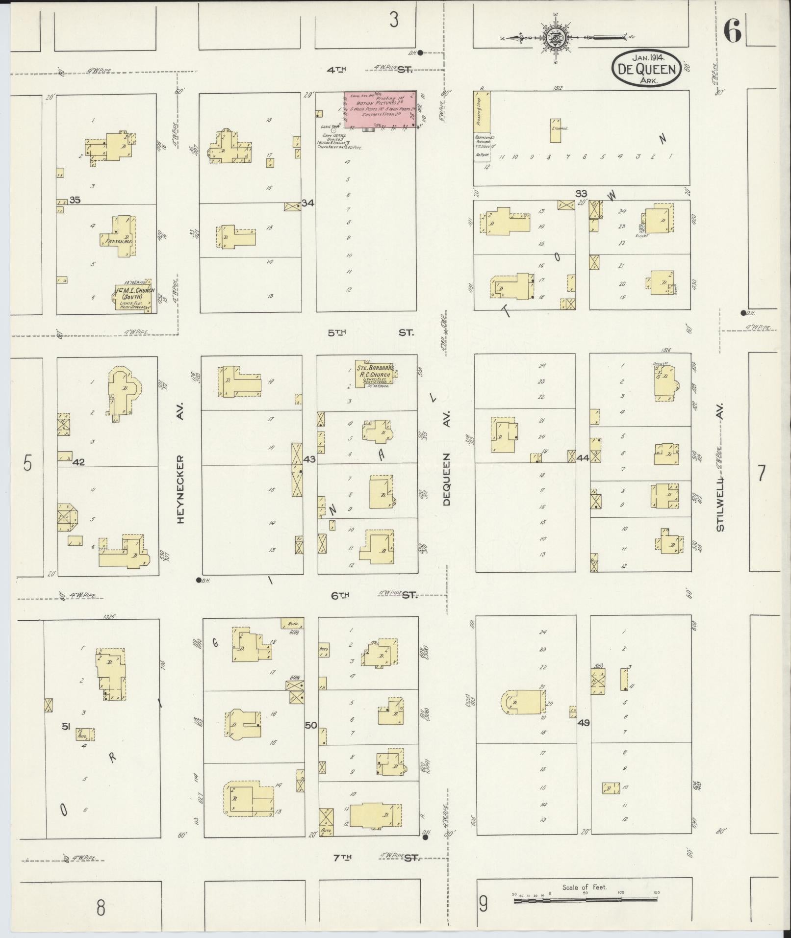Sanborn Fire Insurance Map from De Queen, Sevier County, Arkansas (1914), Sheet #0006 - Historic Sanborn Fire Insurance Map Print, vintage old map wall art, antique decor, genealogy gift, Arkansas Arkansas map