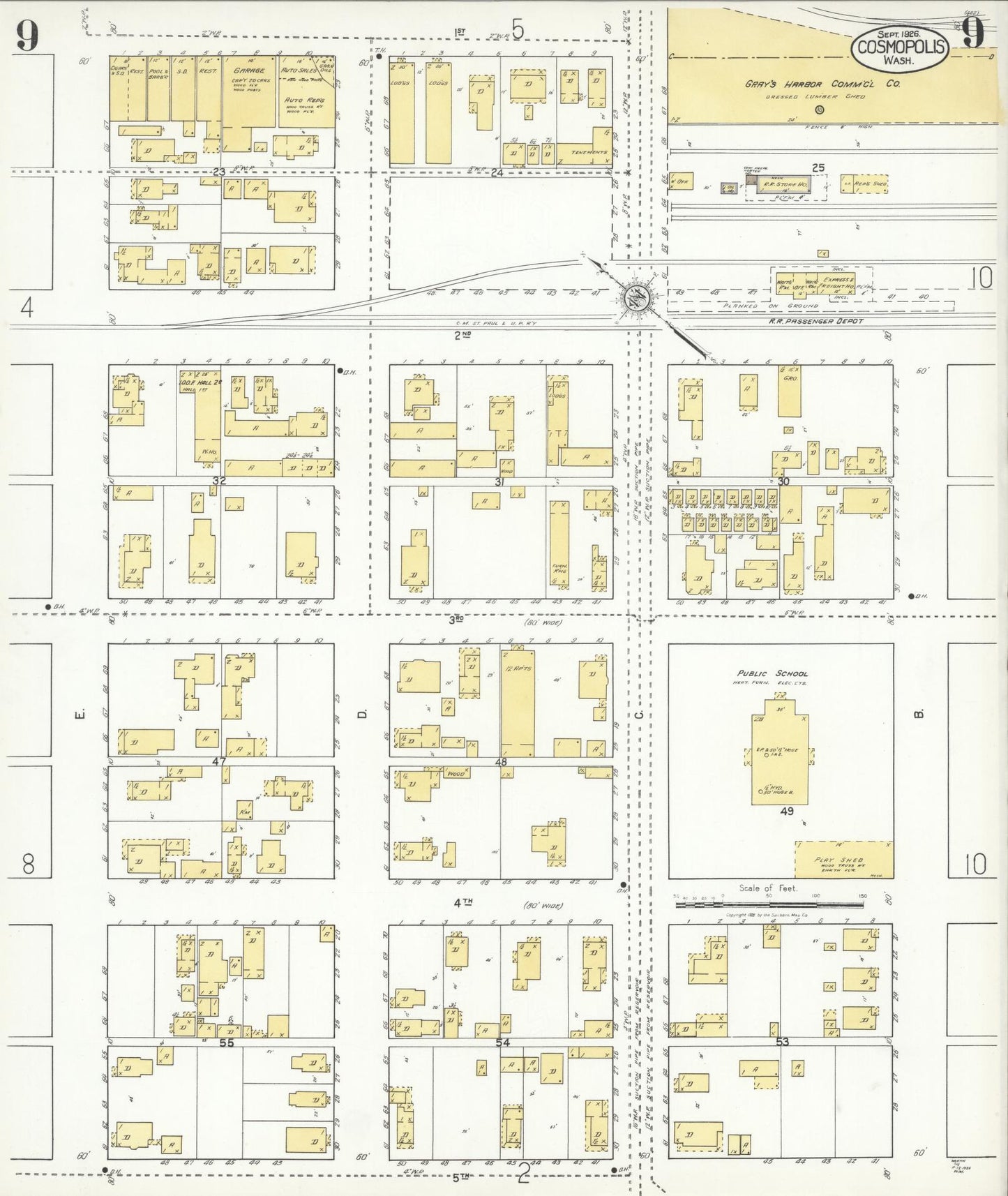 Sanborn Fire Insurance Map from Cosmopolis, Grays Harbor County, Washington (1926), Sheet #0009 - Complete Map Set gallery image, historic Sanborn map, vintage wall art, Washington Washington