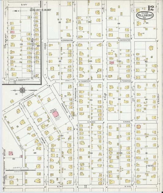 Sanborn Fire Insurance Map from Hillsboro, Hill County, Texas (1918), Sheet #0012 - Historic Sanborn Fire Insurance Map Print, vintage old map wall art, antique decor, genealogy gift, Texas Texas map