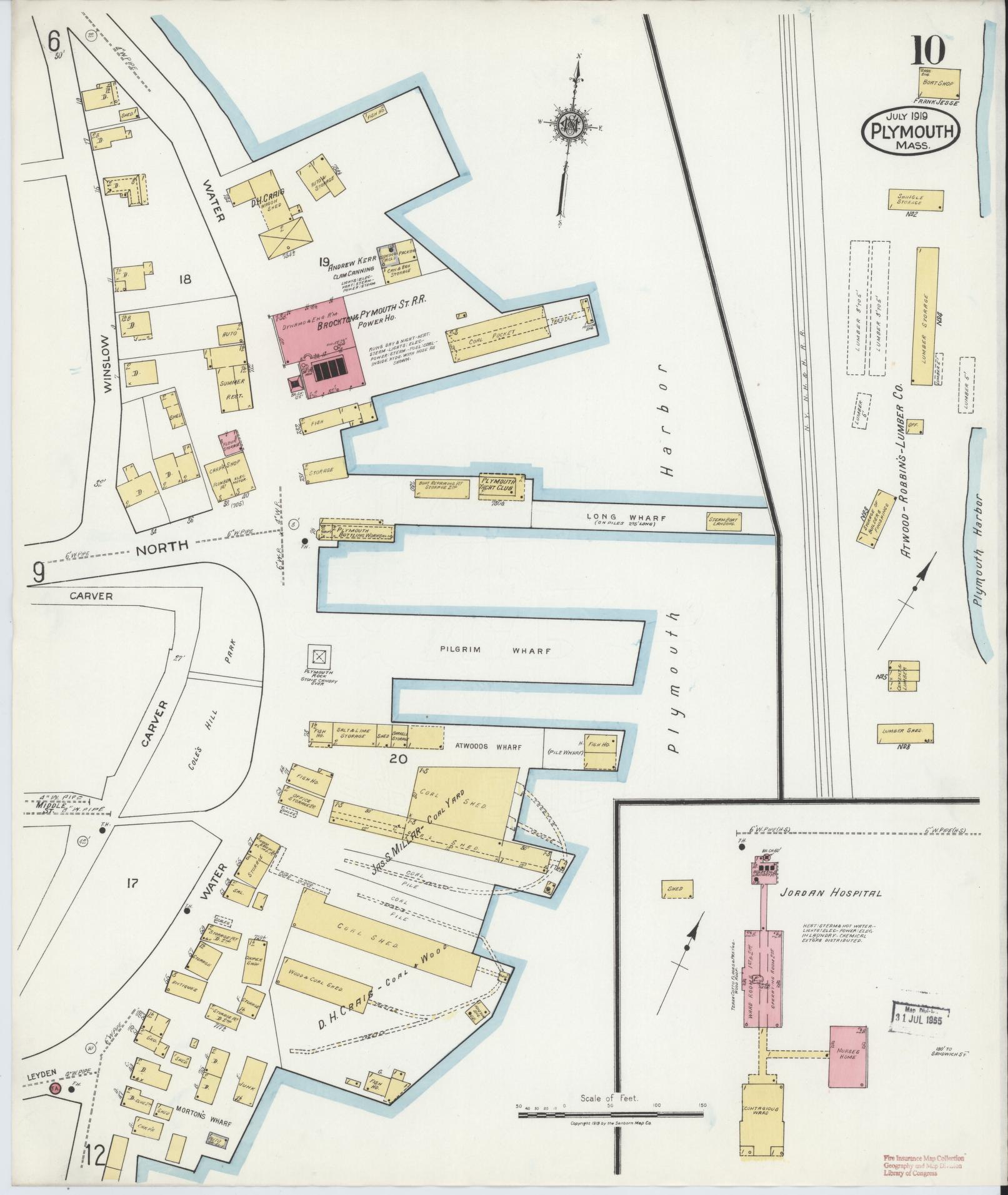 Sanborn Fire Insurance Map from Plymouth, Plymouth County, Massachusetts (1919), Sheet #0010 - Complete Map Set gallery image, historic Sanborn map, vintage wall art, Massachusetts Massachusetts