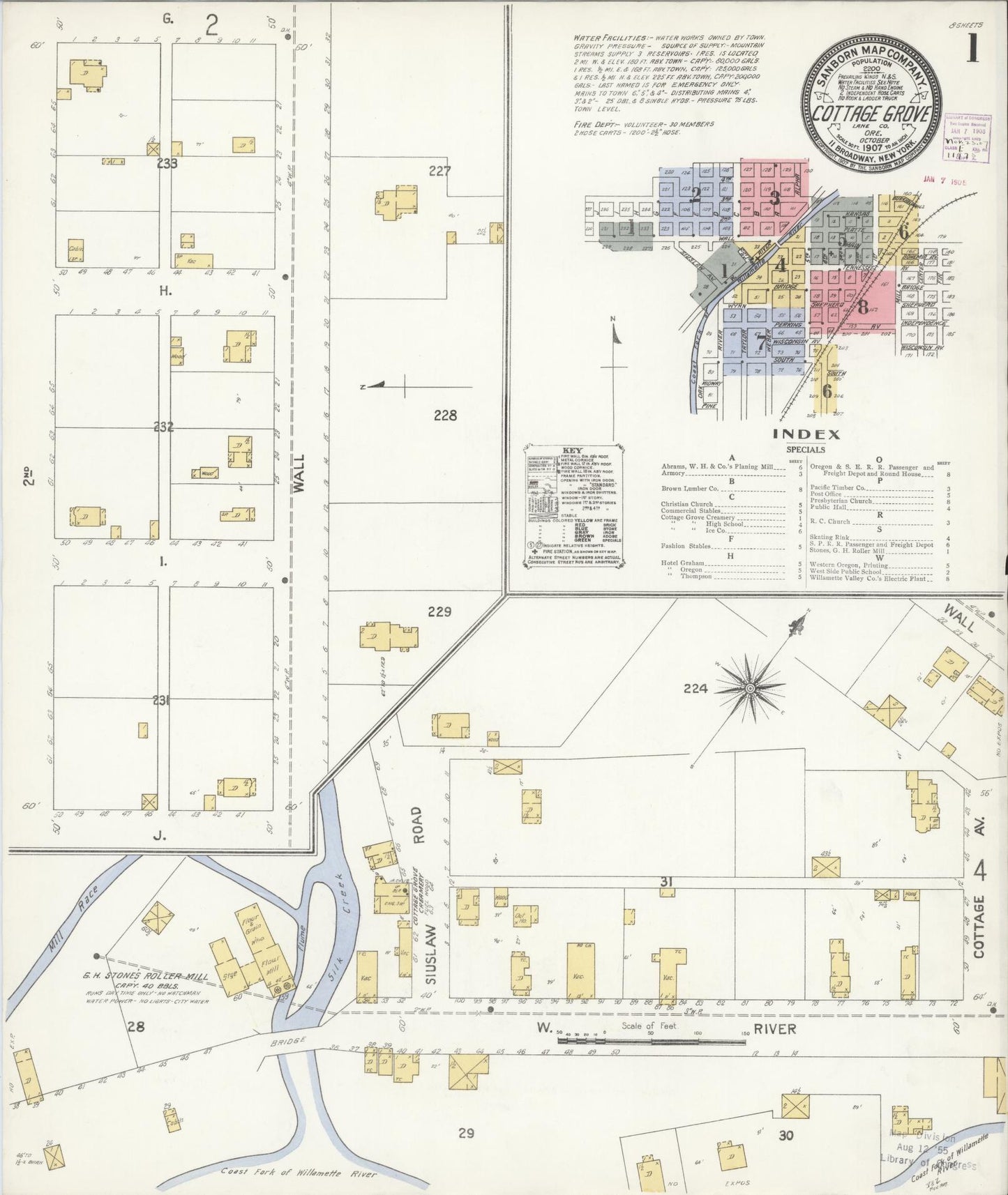 Sanborn Fire Insurance Map from Cottage Grove, Lane County, Oregon. (1907) – Historic Sanborn Fire Insurance Map Print