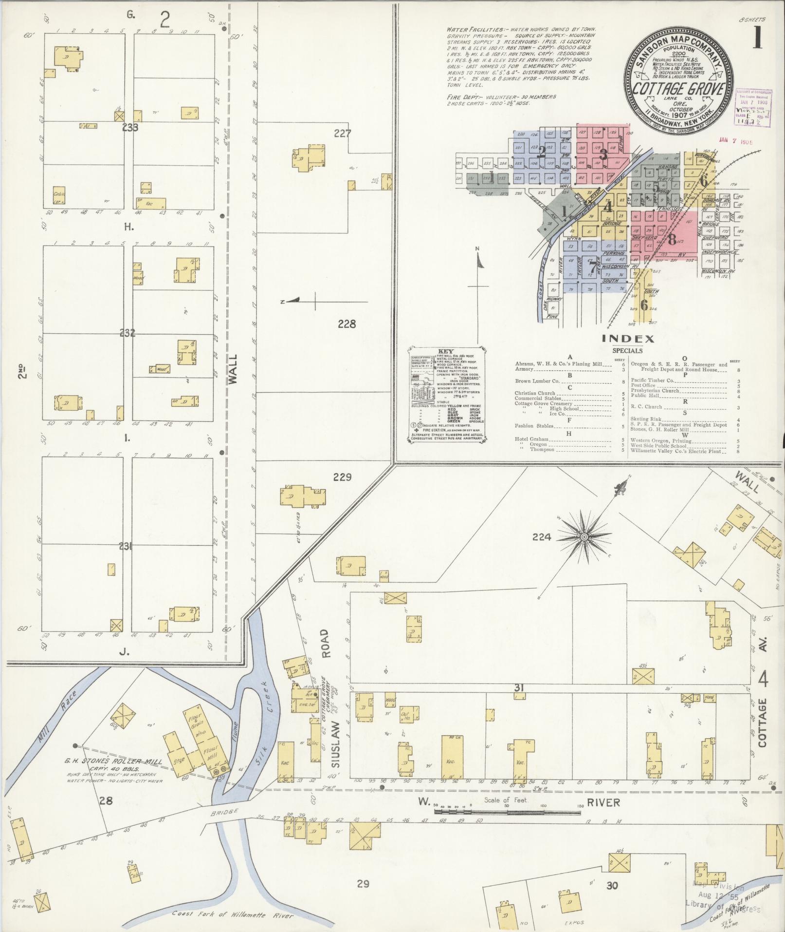 Sanborn Fire Insurance Map from Cottage Grove, Lane County, Oregon. (1907) – Historic Sanborn Fire Insurance Map Print