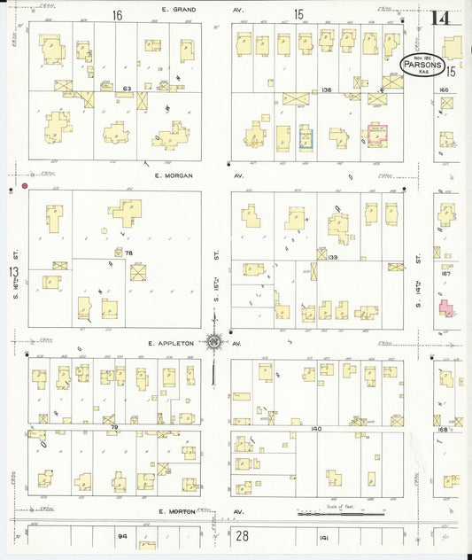 Sanborn Fire Insurance Map from Parsons, Labette County, Kansas (1911), Sheet #0014 - Historic Sanborn Fire Insurance Map Print, vintage old map wall art, antique decor, genealogy gift, Kansas Kansas map