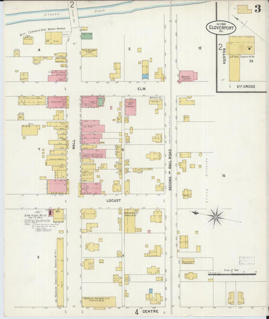 Sanborn Fire Insurance Map from Cloverport, Breckinridge County, Kentucky (1898), Sheet #0003 - Historic Sanborn Fire Insurance Map Print, vintage old map wall art, antique decor, genealogy gift, Kentucky Kentucky map