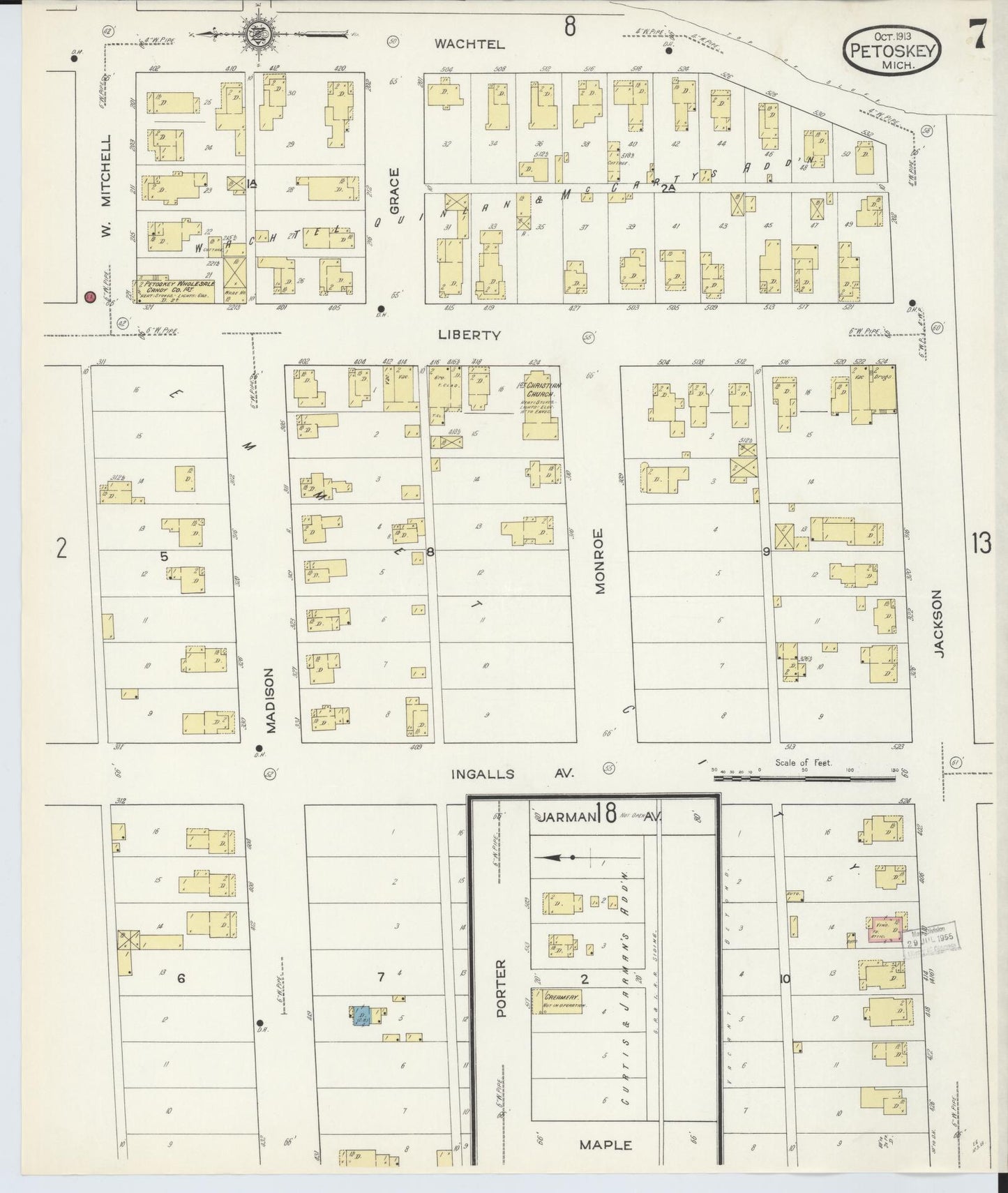 Sanborn Fire Insurance Map from Petoskey, Emmet County, Michigan (1913), Sheet #0007 - Historic Sanborn Fire Insurance Map Print, vintage old map wall art, antique decor, genealogy gift, Michigan Michigan map