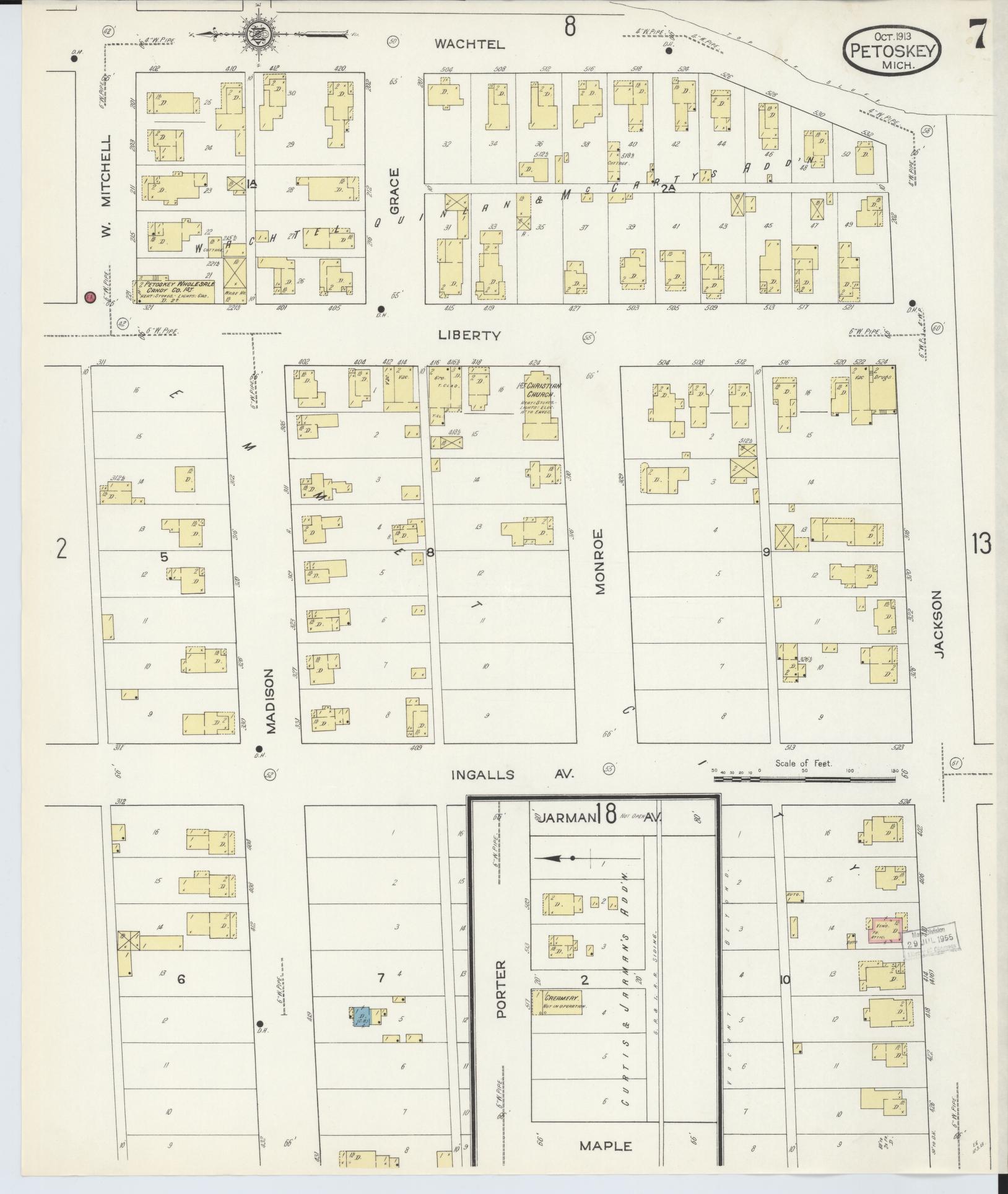 Sanborn Fire Insurance Map from Petoskey, Emmet County, Michigan (1913), Sheet #0007 - Historic Sanborn Fire Insurance Map Print, vintage old map wall art, antique decor, genealogy gift, Michigan Michigan map