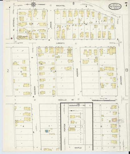 Sanborn Fire Insurance Map from Petoskey, Emmet County, Michigan (1913), Sheet #0007 - Historic Sanborn Fire Insurance Map Print, vintage old map wall art, antique decor, genealogy gift, Michigan Michigan map