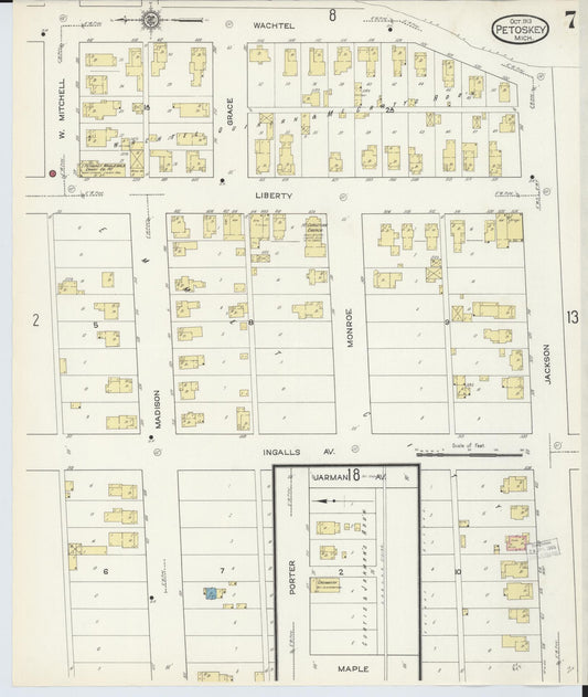 Sanborn Fire Insurance Map from Petoskey, Emmet County, Michigan (1913), Sheet #0007 - Historic Sanborn Fire Insurance Map Print, vintage old map wall art, antique decor, genealogy gift, Michigan Michigan map