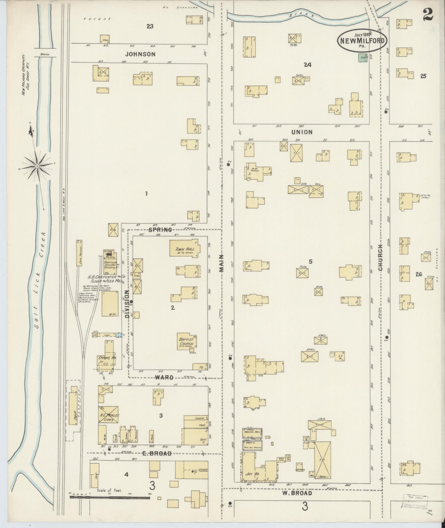 Sanborn Fire Insurance Map from New Milford, Susquehanna County, Pennsylvania (1897), Sheet #0002 - Complete Map Set gallery image, historic Sanborn map, vintage wall art, Pennsylvania Pennsylvania