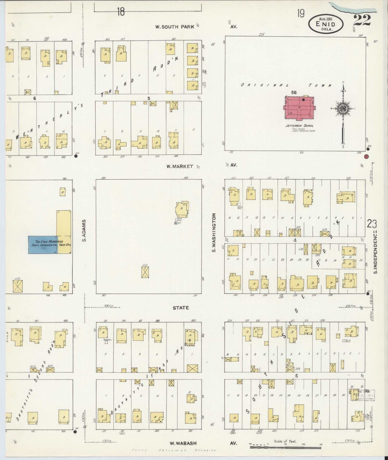 Sanborn Fire Insurance Map from Enid, Garfield County, Oklahoma (1911), Sheet #0022 - Complete Map Set gallery image, historic Sanborn map, vintage wall art, Oklahoma Oklahoma