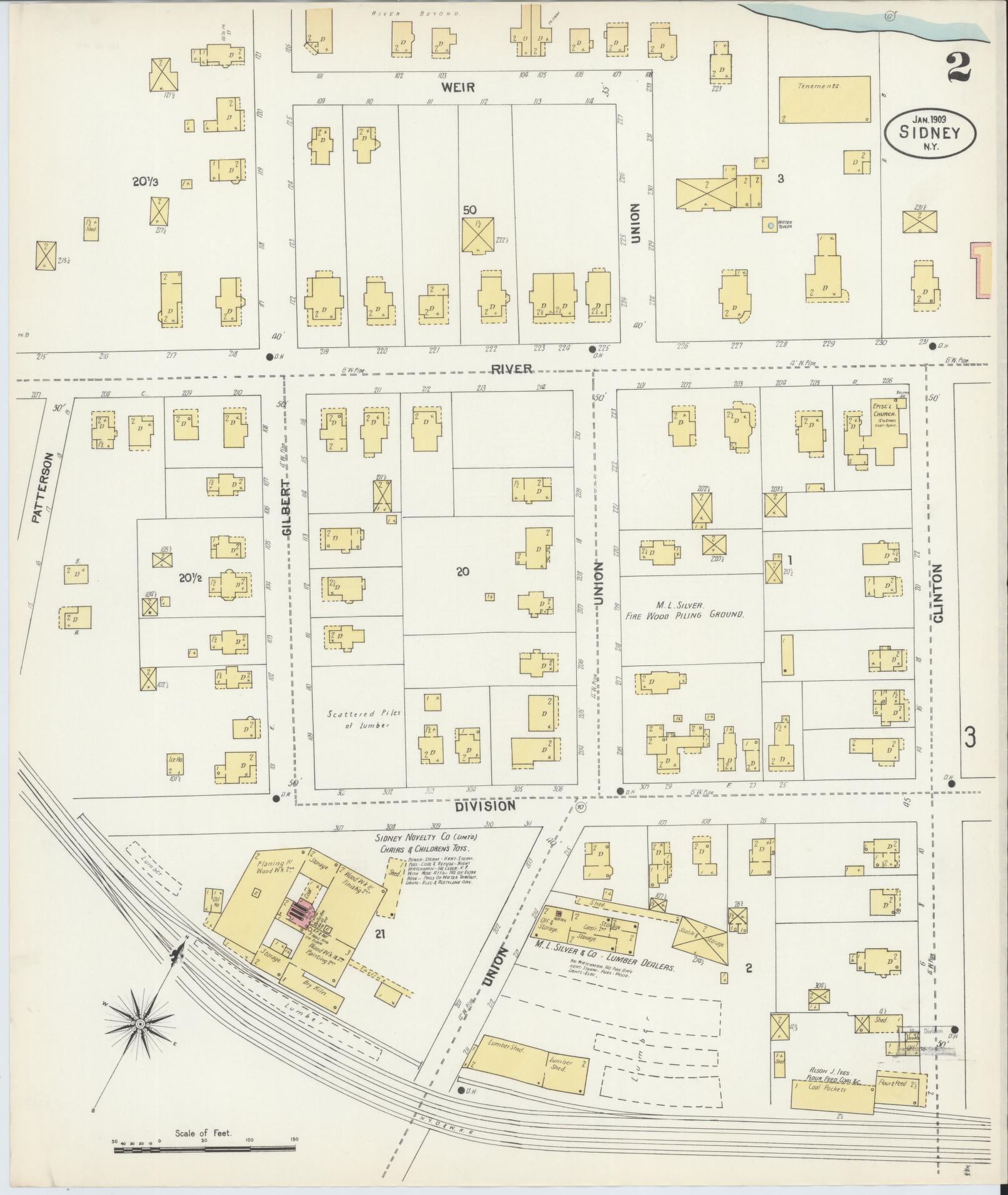 Sanborn Fire Insurance Map from Sidney, Delaware County, New York (1903), Sheet #0002 - Complete Map Set gallery image, historic Sanborn map, vintage wall art, Sidney Delaware