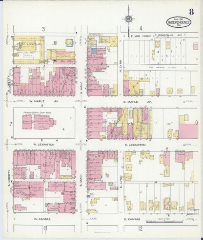 Sanborn Fire Insurance Map from Independence, Jackson County, Missouri (1916), Sheet #0008 - Complete Map Set gallery image, historic Sanborn map, vintage wall art, Missouri Missouri