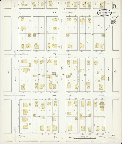 Sanborn Fire Insurance Map from Worthington, Nobles County, Minnesota (1917), Sheet #0003 - Complete Map Set gallery image, historic Sanborn map, vintage wall art, Minnesota Minnesota